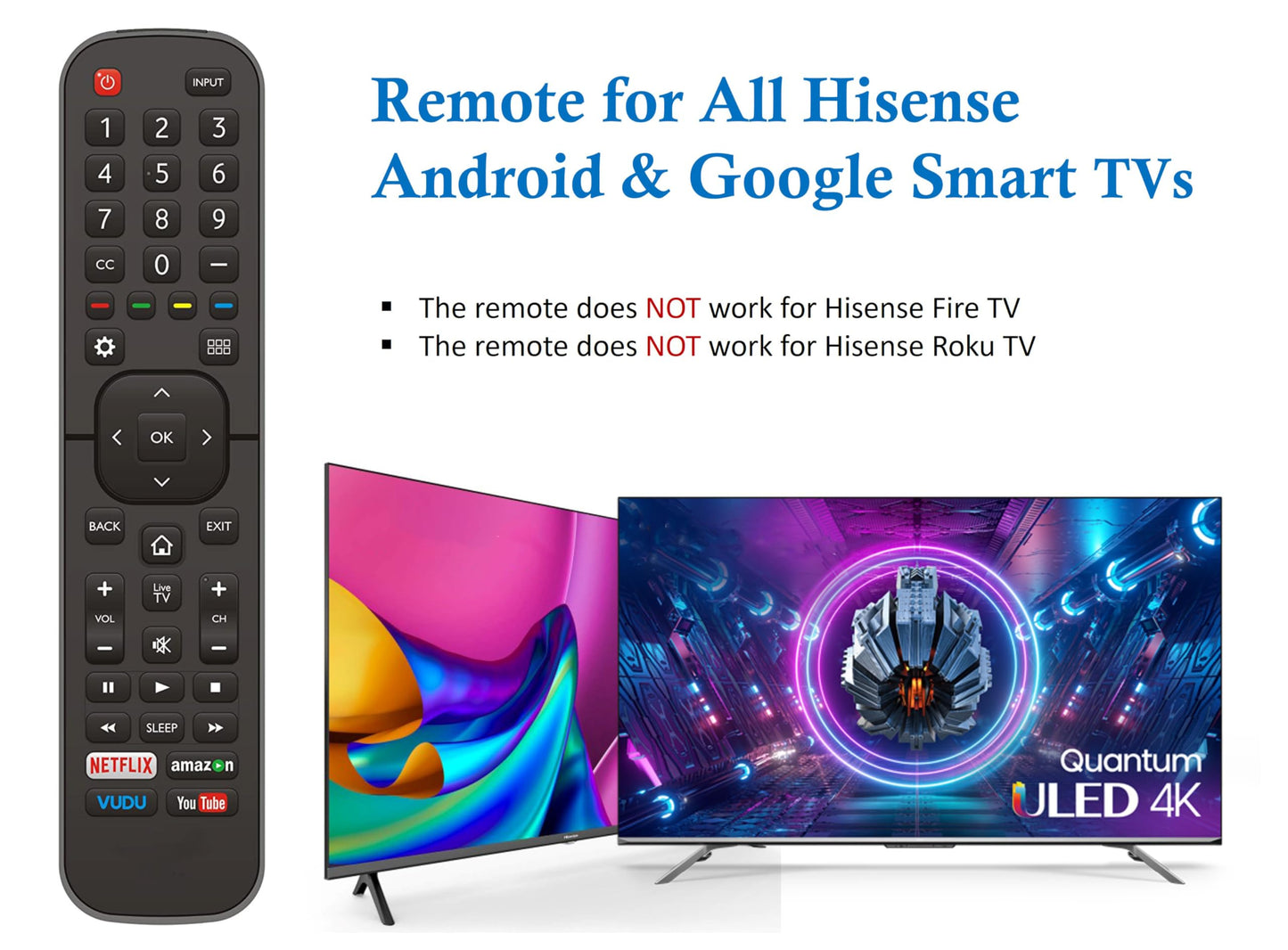 Universal for All Hisense-TV-Remote Compatible with All Hisense 4K LED HD UHD Smart TVs - Not for fire & roku TV