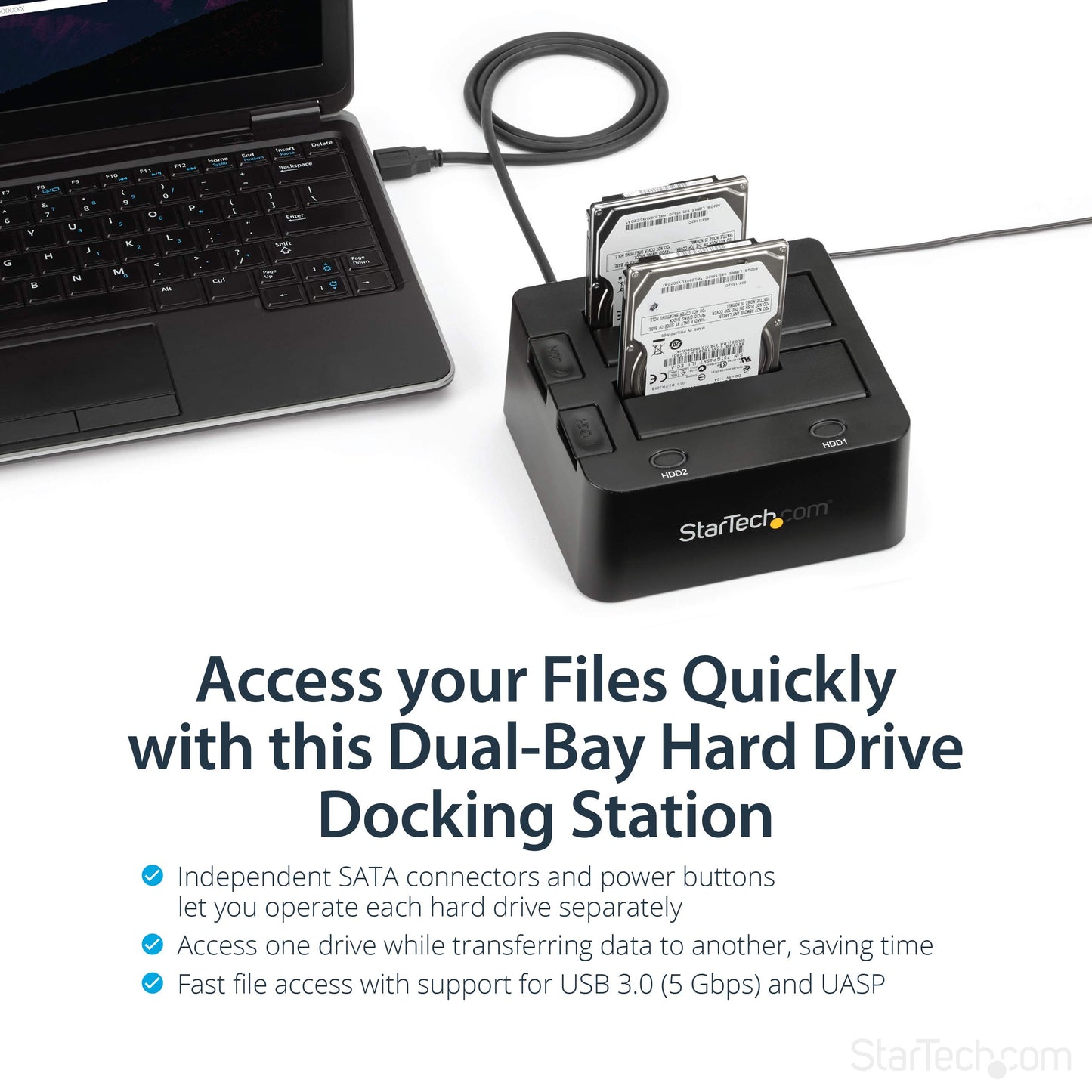 StarTech.com Dual-Bay USB 3.0 To SATA Hard Drive Docking Station, USB Hard Drive Dock, External 2.5/3.5" SATA I/II/III, SSD/HDD Docking Station
