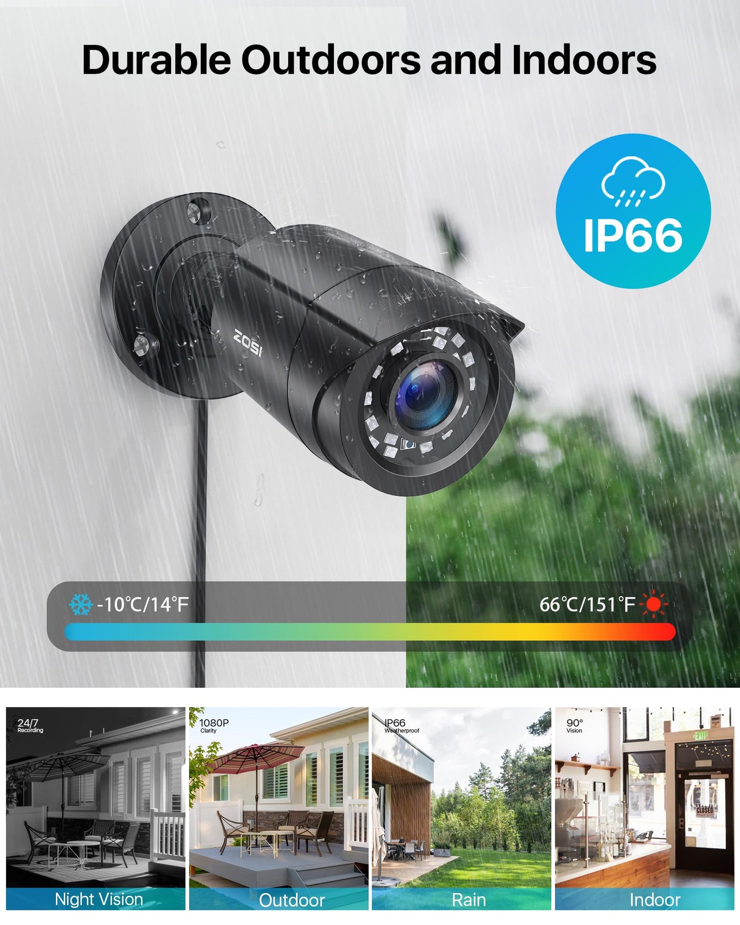 ZOSI 2.0MP 1080p 1920TVL Outdoor Indoor Security Camera,Hybrid 4-in-1 TVI/CVI/AHD/CVBS CCTV Camera,80ft IR Night Vision Weatherproof