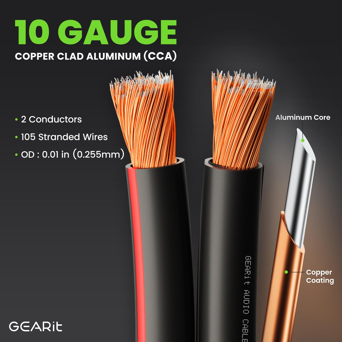 GEARit 10 Gauge Speaker Wire, Speaker Cable 200ft for Car Audio, Home Theater, CCA(Black)