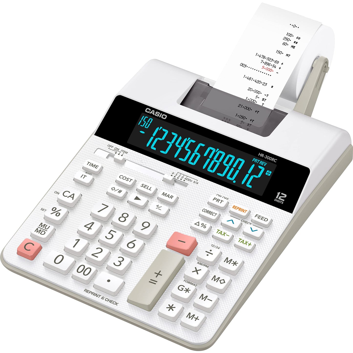 Casio HR-300RC - Printing Calculator with Backlit LCD Display | Cost/Sell/Margin, Tax & Time Functions | Re-Print & 150-Step Check | Ideal