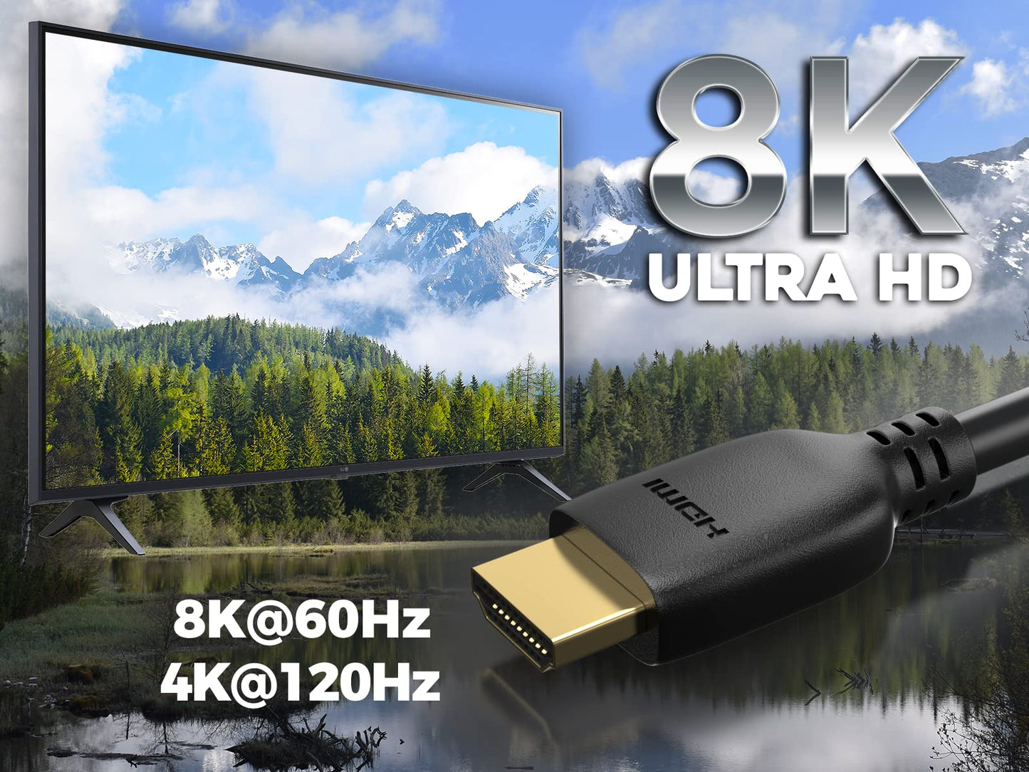 Cable Leader 3 ft Ultra High Speed HDMI Cable 2.1, 48Gbps, 4K / 120Hz, 8K / 60Hz, Compatible with PS5 / Xbox Series X