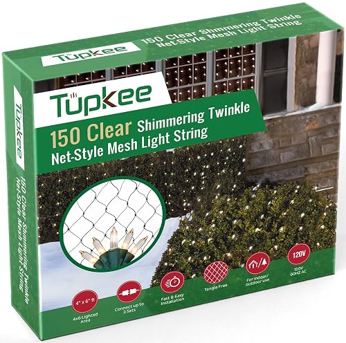 Tupkee Christmas Light Net - 150 Clear Warm Mesh Lights - Random Shimmering Twinkle Lights - 21 of 150 Bulbs Twinkle - 4 ft x 6 ft - Outdoor/Indoor