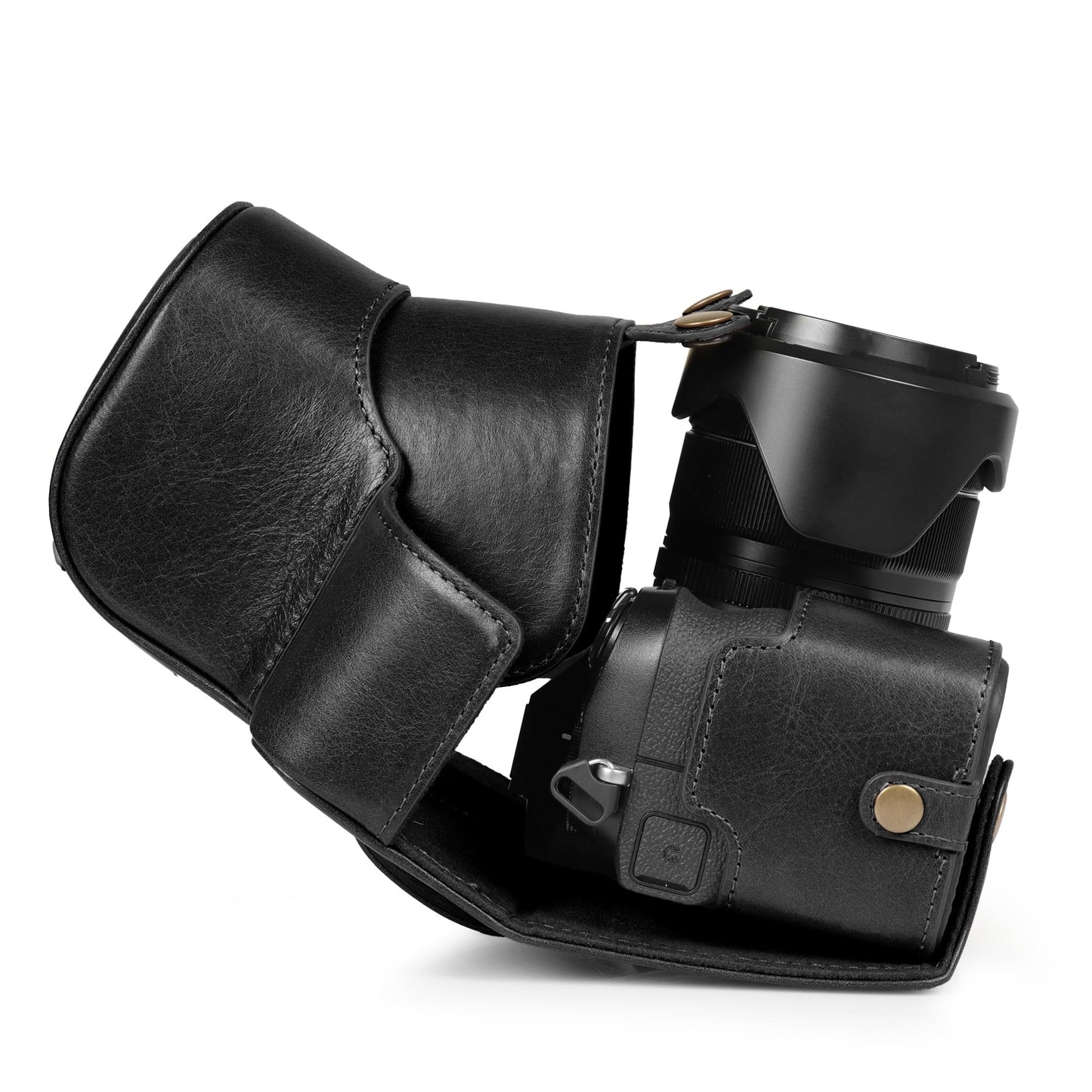 MegaGear Genuine Leather Camera Case for Fujifilm X-S20 (18-55mm) - Stylish and Protective Digital Photography Bag - Black