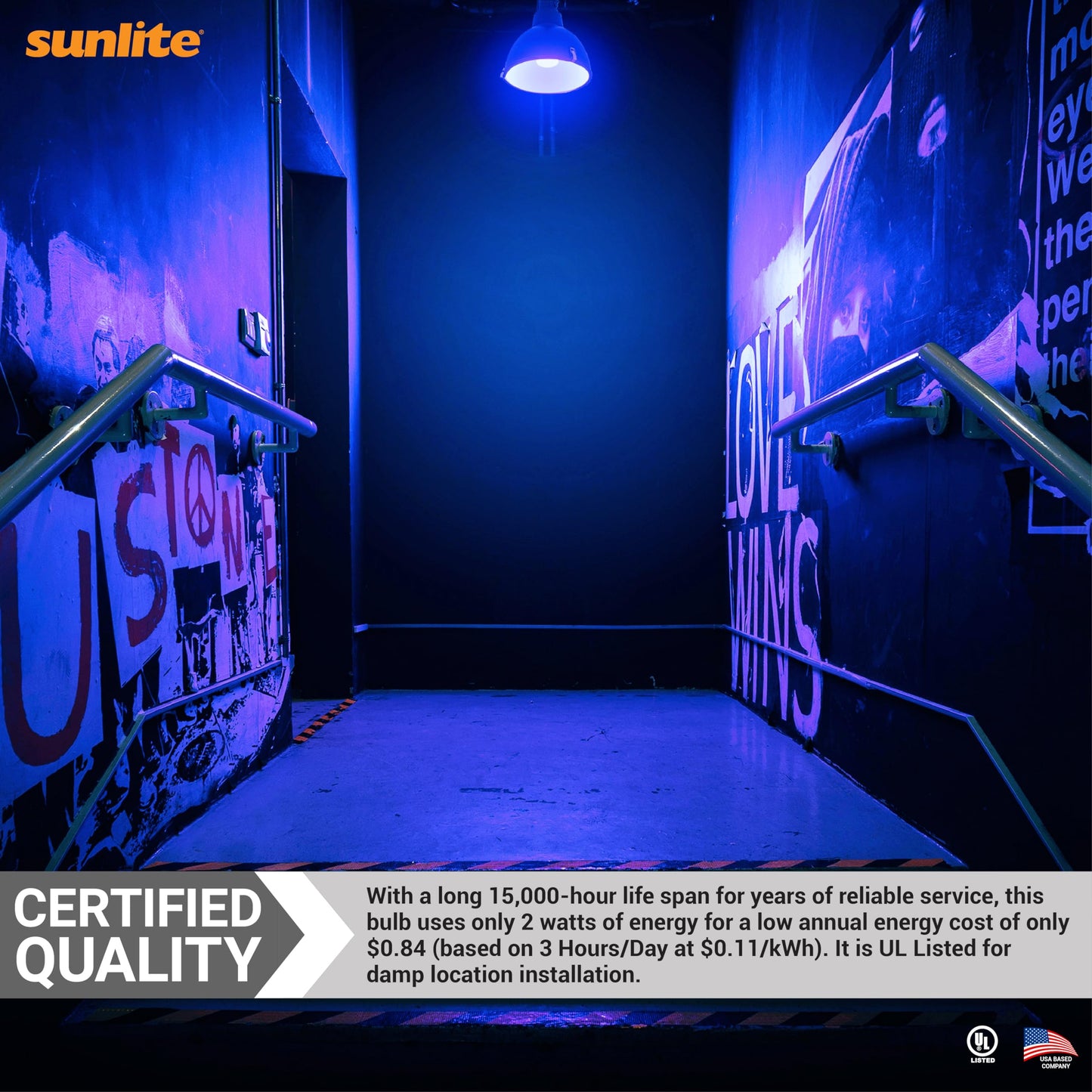 Sunlite LED A19 Black Light UV Bulb, 7W (60W Equiv.), Medium E26 Base, Non-Dimmable, 390-405nm Wavelength, Ideal for Black Light Room Decor, Halloween