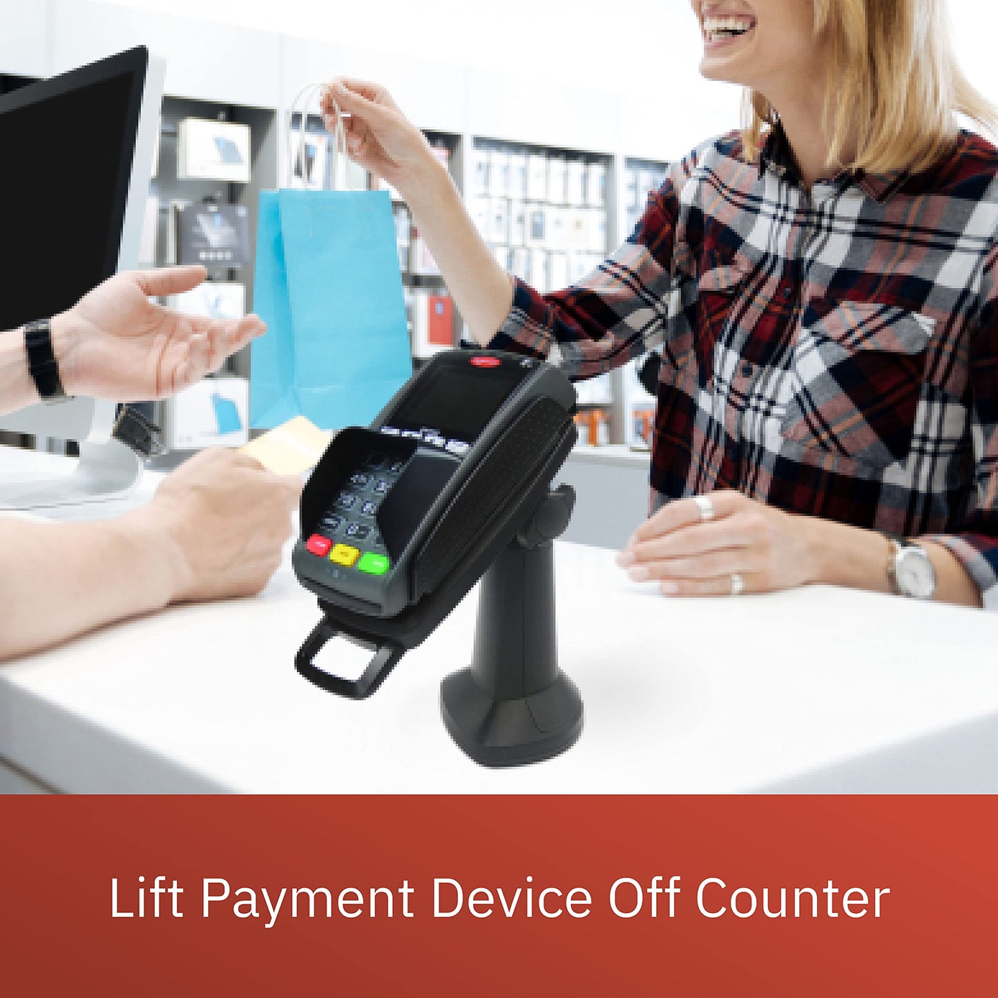 Discount Credit Card Supply ENS Tailwind Ingenico IPP 310/315/320/350 7" Latch and Lock Pole Mount Terminal Stand, Adhesive Installation, Black