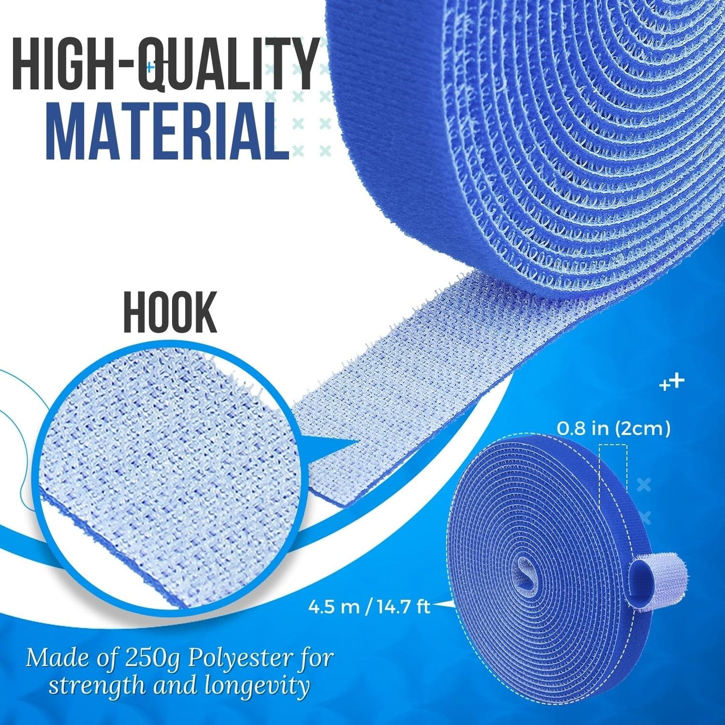 TNP Hook and Loop Tape Strap Cable Ties Fastener (Blue) (15 Feet) - Sticky Self Adhesive Nylon Fabric Roll Wrap 0.75" Wide 5 Yards Reusable