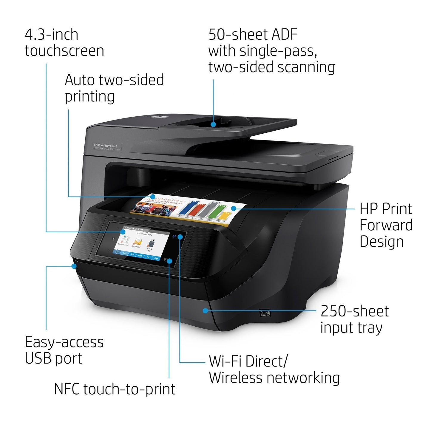 HP OfficeJet Pro 8720 All-in-One Wireless Printer with Mobile Printing, HP Instant Ink & Amazon Dash Replenishment ready - Black (M9L74A) (Renewed)