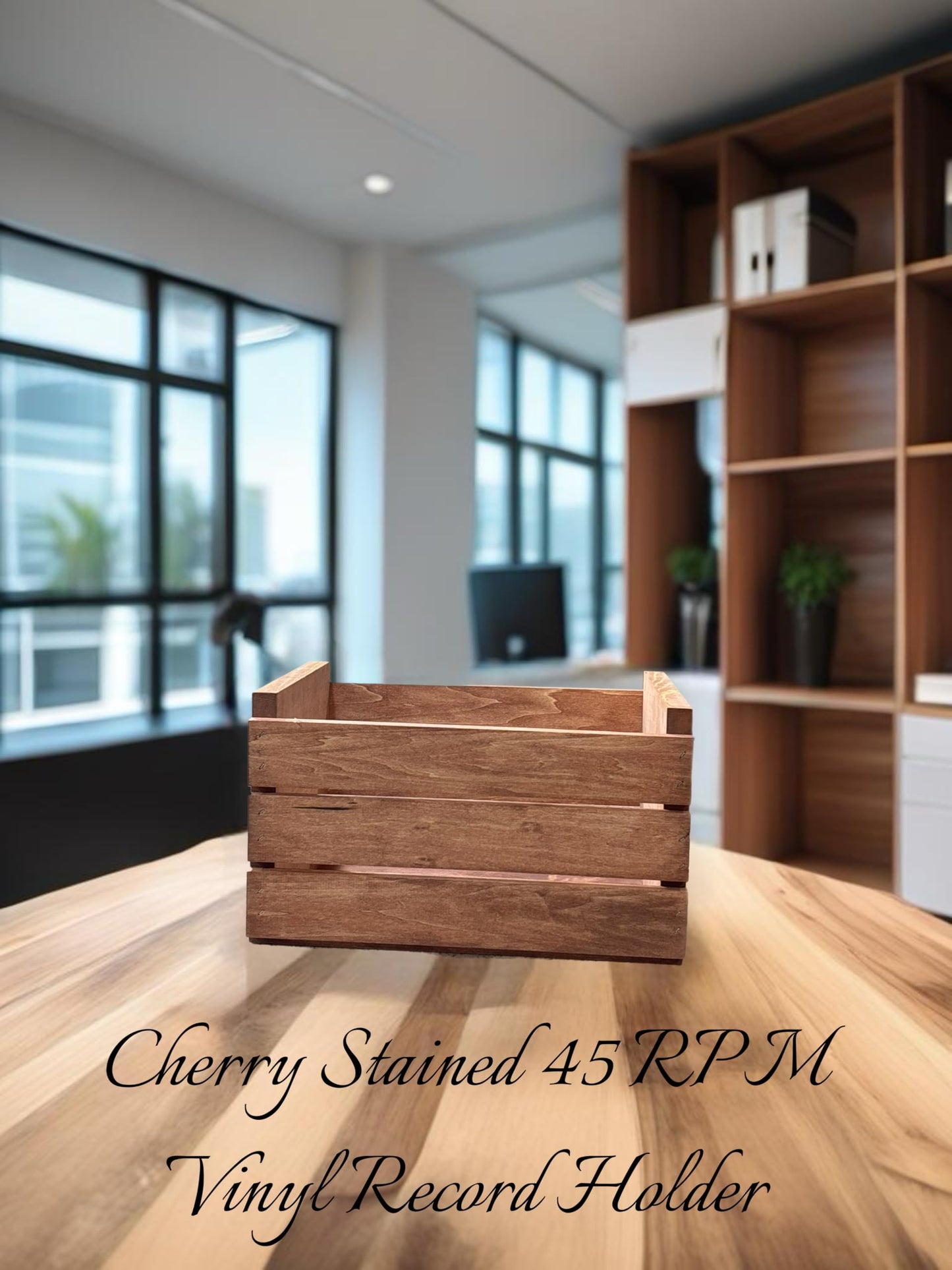 Darla'Studio 66 Cherry Stained 45 RPM Record Holder Wood Crate