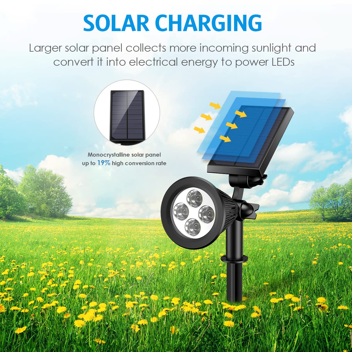 AMIR Solar Spotlights Outdoor Upgraded, Waterproof 1 Pack Security Landscape Lights 4 LED, Adjustable Solar Garden Light with Auto On/Off for Yard