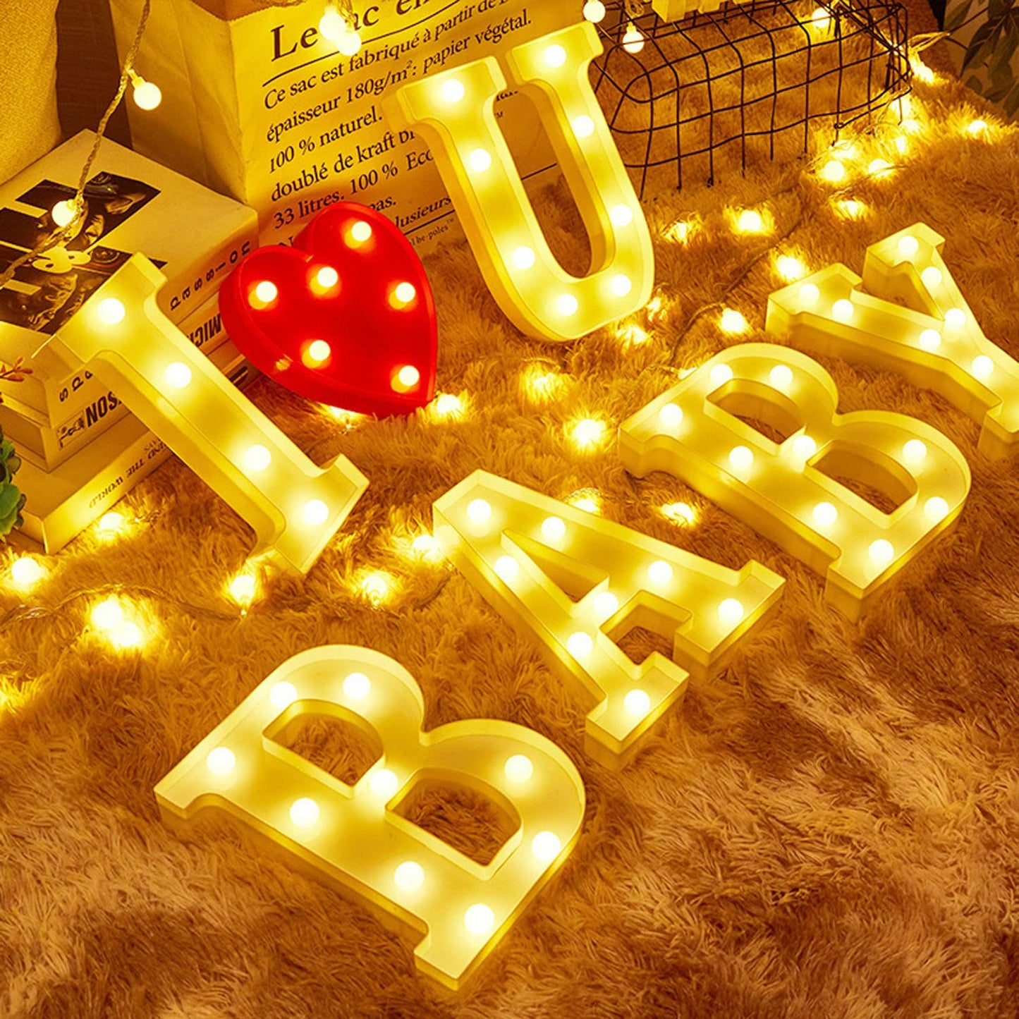 ZUOKEMY I Love YUO Sign Light, 3 LED I Love You Heart-Shaped Combination Luminous Letters, Valentine's Day Gift, Wedding Sign, Engagement Sign (IOU)