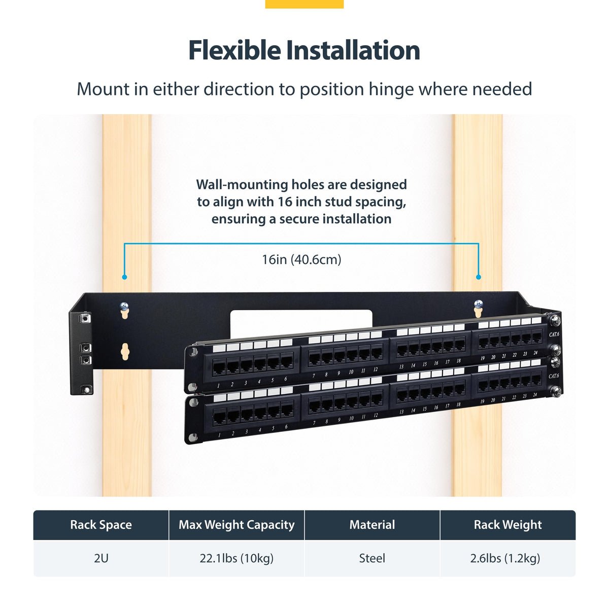StarTech.com 2U Hinged Wall Mount Patch Panel Bracket - 6 inch Deep - 19" Patch Panel Swing Rack for Shallow Network Equipment- 22lbs (WALLMOUNTH2)
