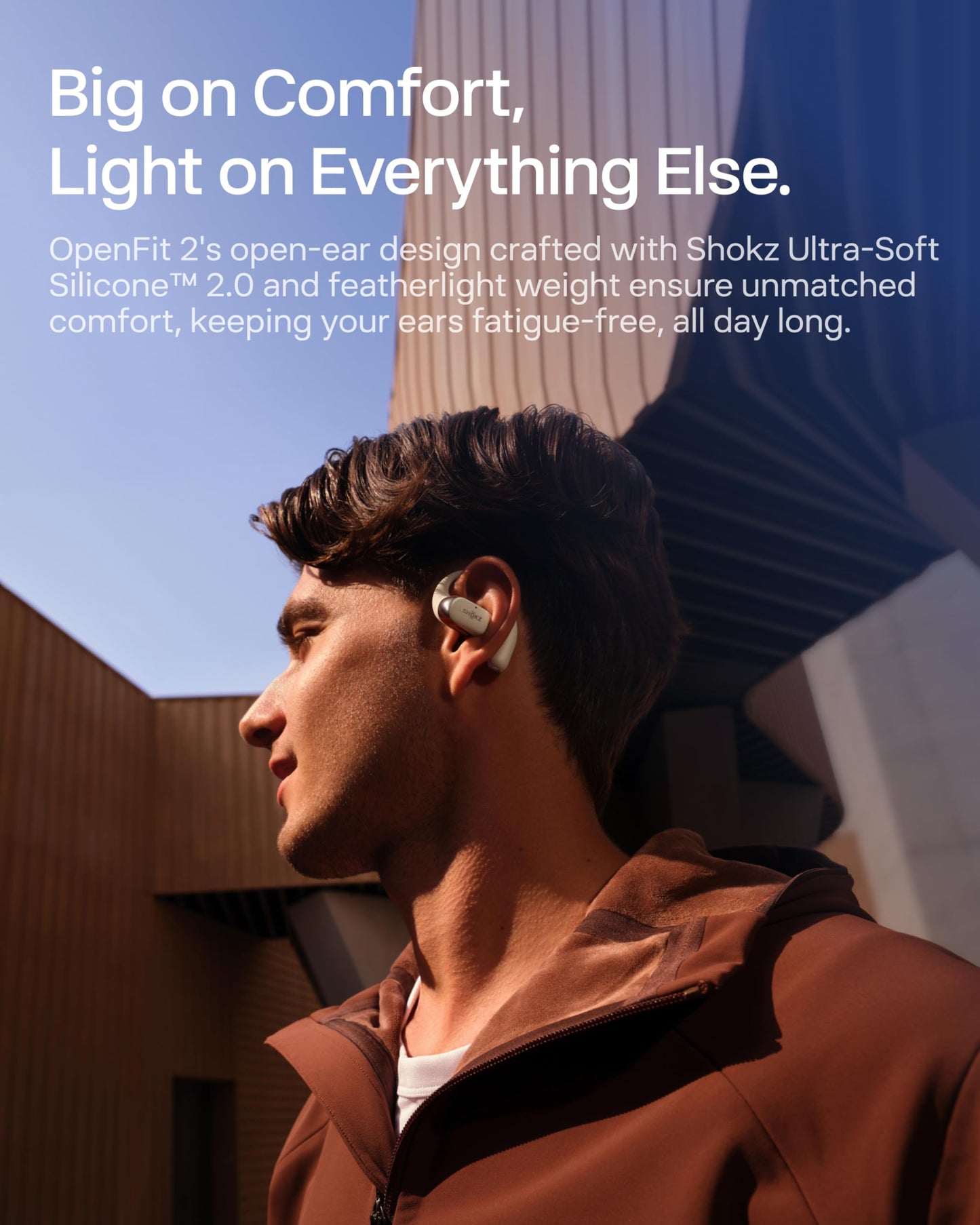SHOKZ OpenFit 2 Open-Ear Earhook Bluetooth Earbuds, White,48H Playtime