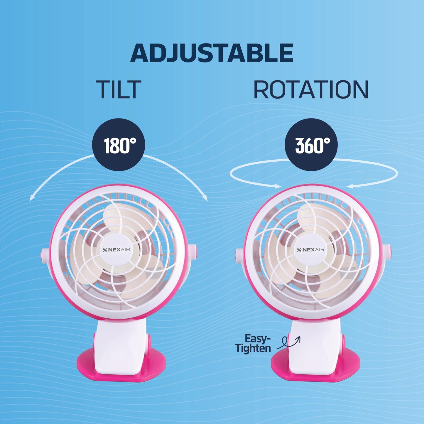 NEXAIR 4” Clip-On or Desk Fan - USB & Battery Powered, Portable 4-Inch Personal Fan with Adjustable Tilt, Lightweight Single-Speed Cooling for Home