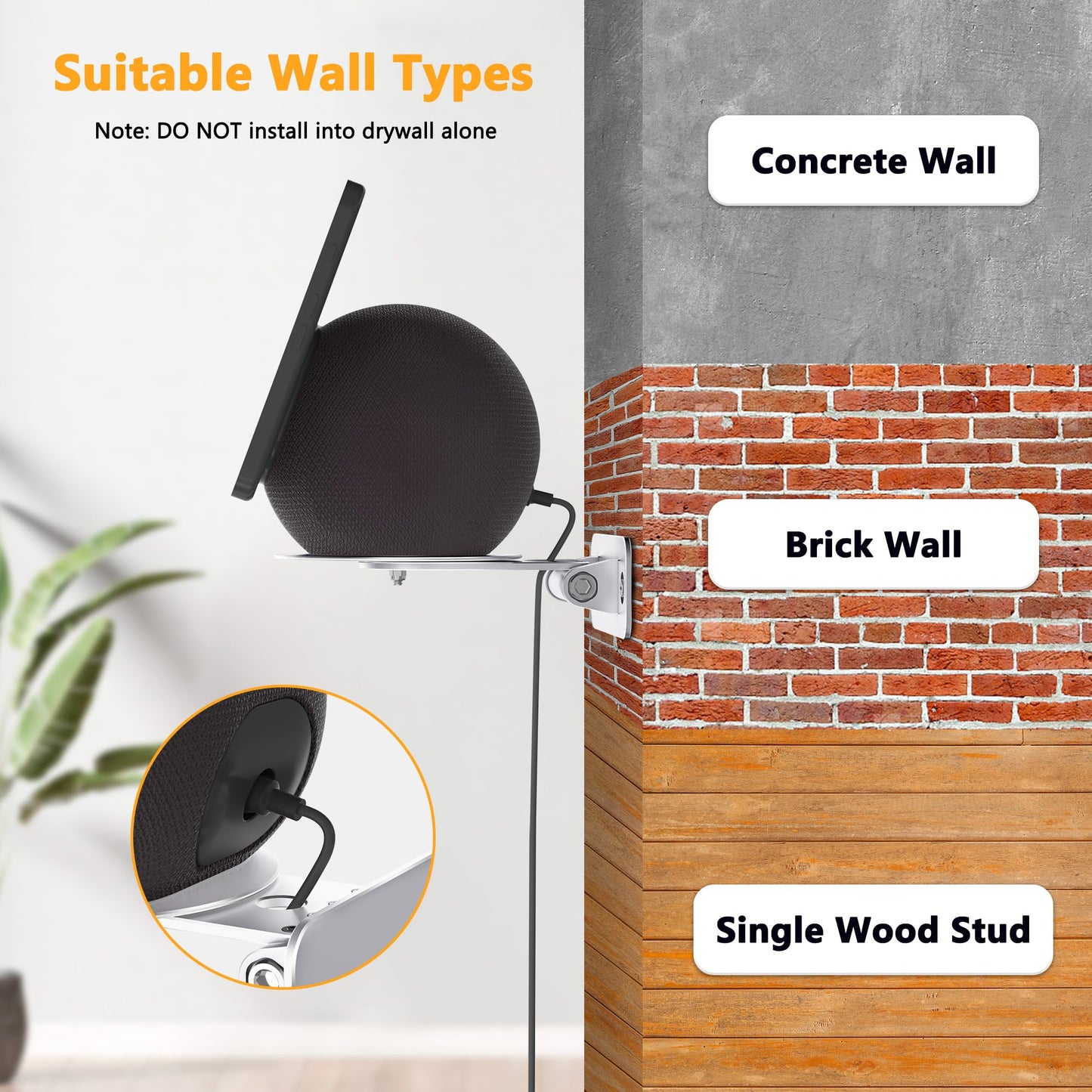 Laivli Wall Mount Compatible with Echo Show 8 4th Gen and Echo Show 11 2025, Space-Saving Aluminum Wall Holder, Horizontal Swivel & Up-Down Tilt, Easy