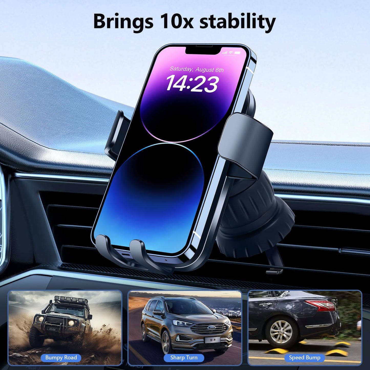 TGuidHand Car Phone Holder Fits iPhone 15/14/ 13 More 4.7-6.7’ Phones, Black (Argyle)