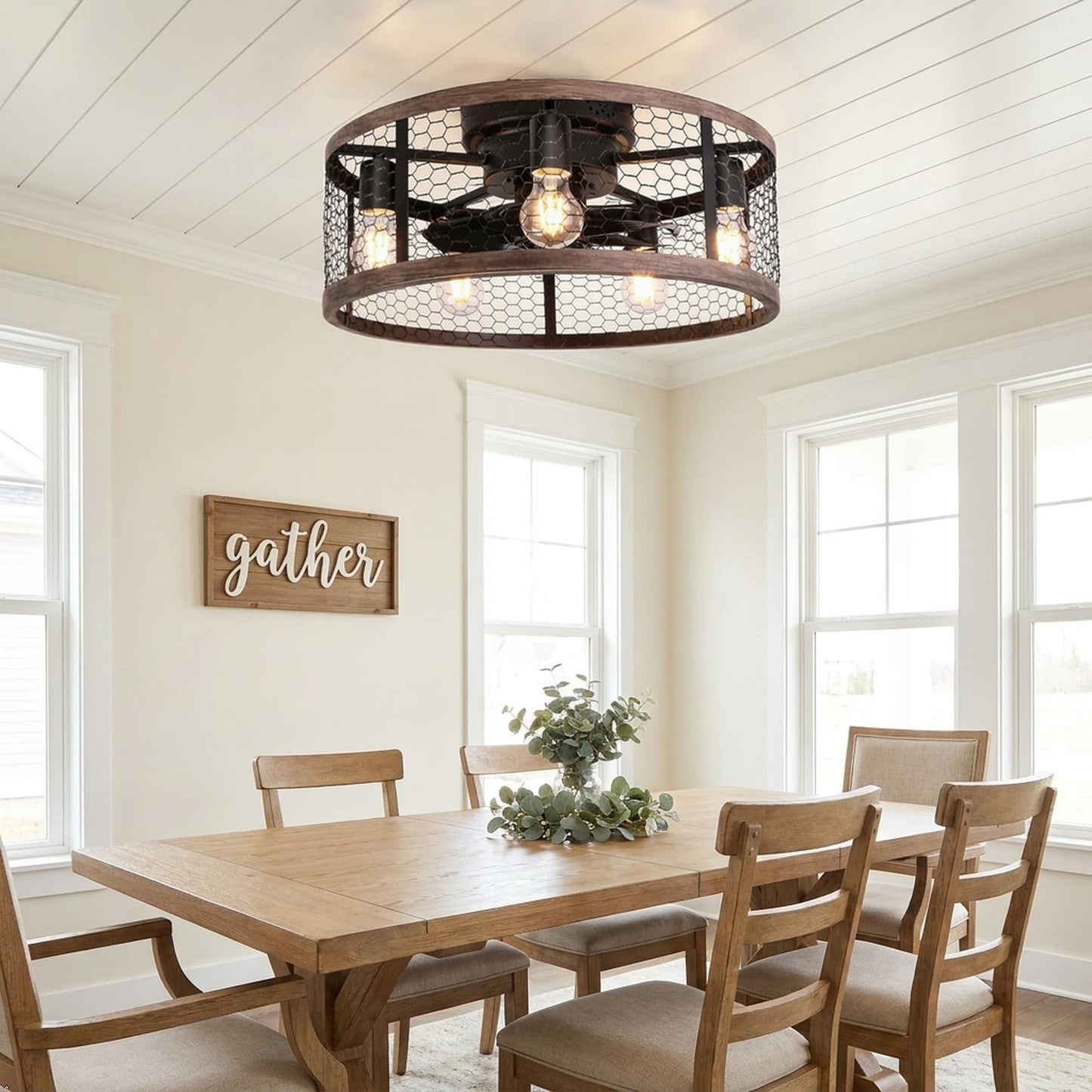 Ohniyou 20" Rustic Farmhouse Caged Ceiling Fan with Lights and Remote