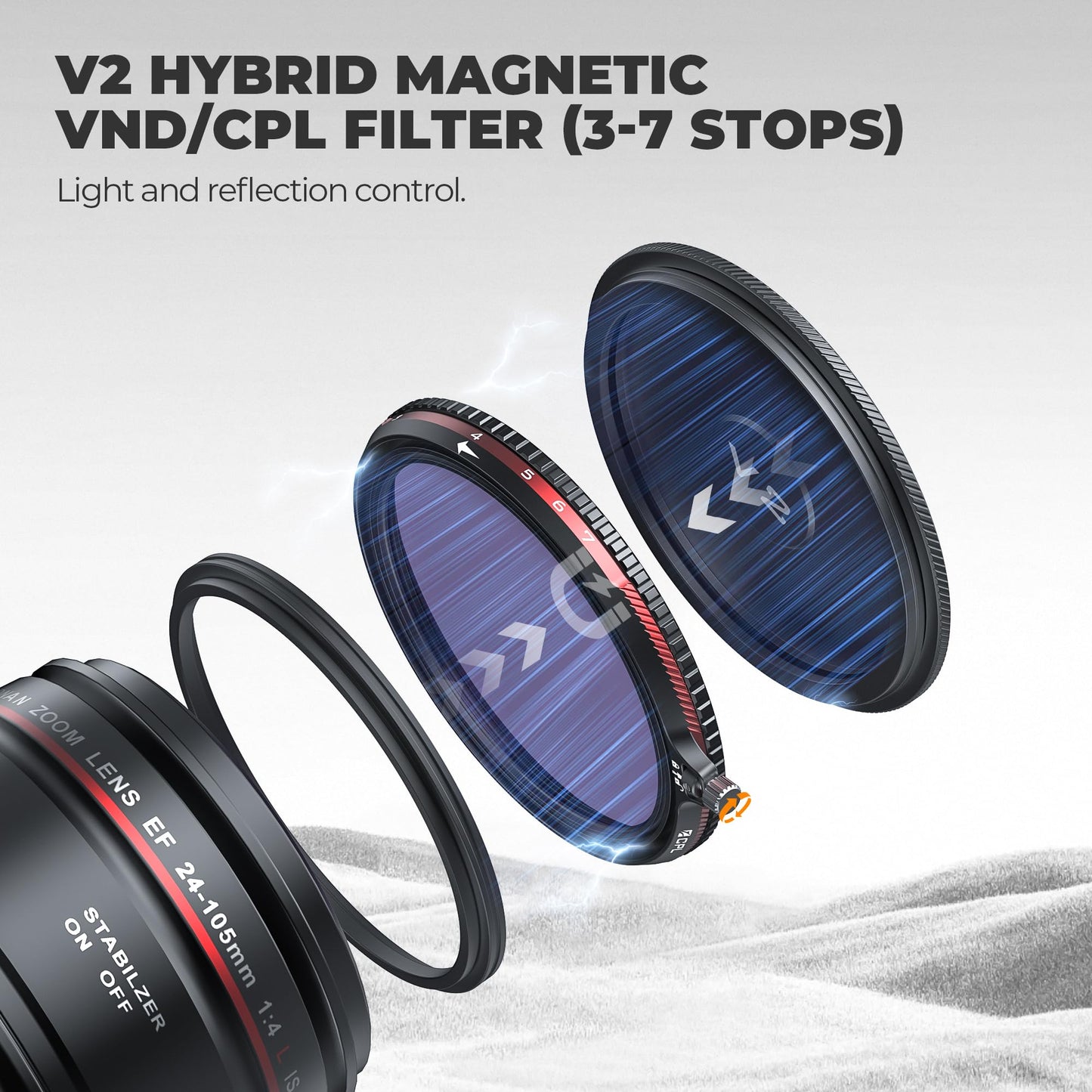 Freewell 82mm V2 Magnetic Hybrid VND/CPL 3-7 Stops Filter -Adjustable VND and CPL Filter Futureproof