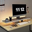 LA QUEENIE Monitor Stand Riser,Wood & Acrylic Computer Monitor Stand with LED Light,Desk Accessories Desktop Organizer Stand