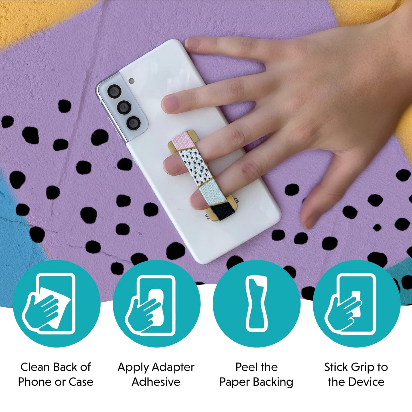 LOVEHANDLE Universal Phone Grip for Smartphones & Mini Tablets - Phone Holder for Hand - Wireless Charging Compatible - Made in The USA - Leopard