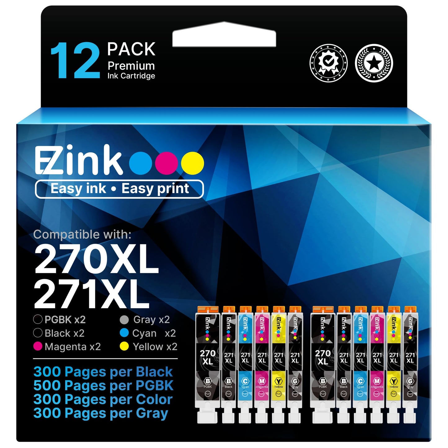 E-Z Ink Compatible for Canon PGI-270XL CLI-271XL 270XL 271XL Ink, 12 Pack