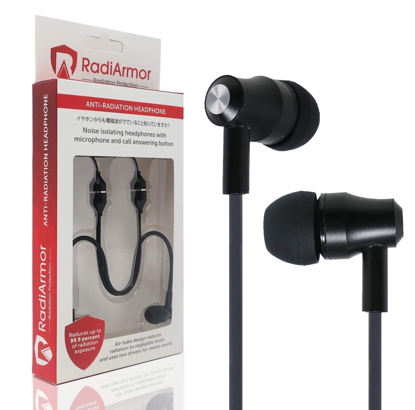 RadiArmor Anti-Radiation Air Tube Headphones with Microphone - Reduce RF to Negligible Levels (Black)