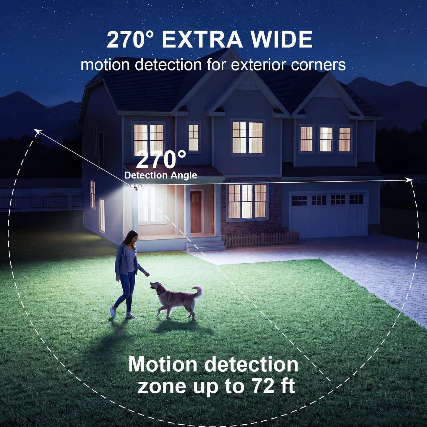 Dawnrise 6500LM LED Security Light, 270°, 72FT Detected Range Motion Sensor Outdoor Light, Dusk to Dawn Outdoor Flood Lights with IP65 Waterproof