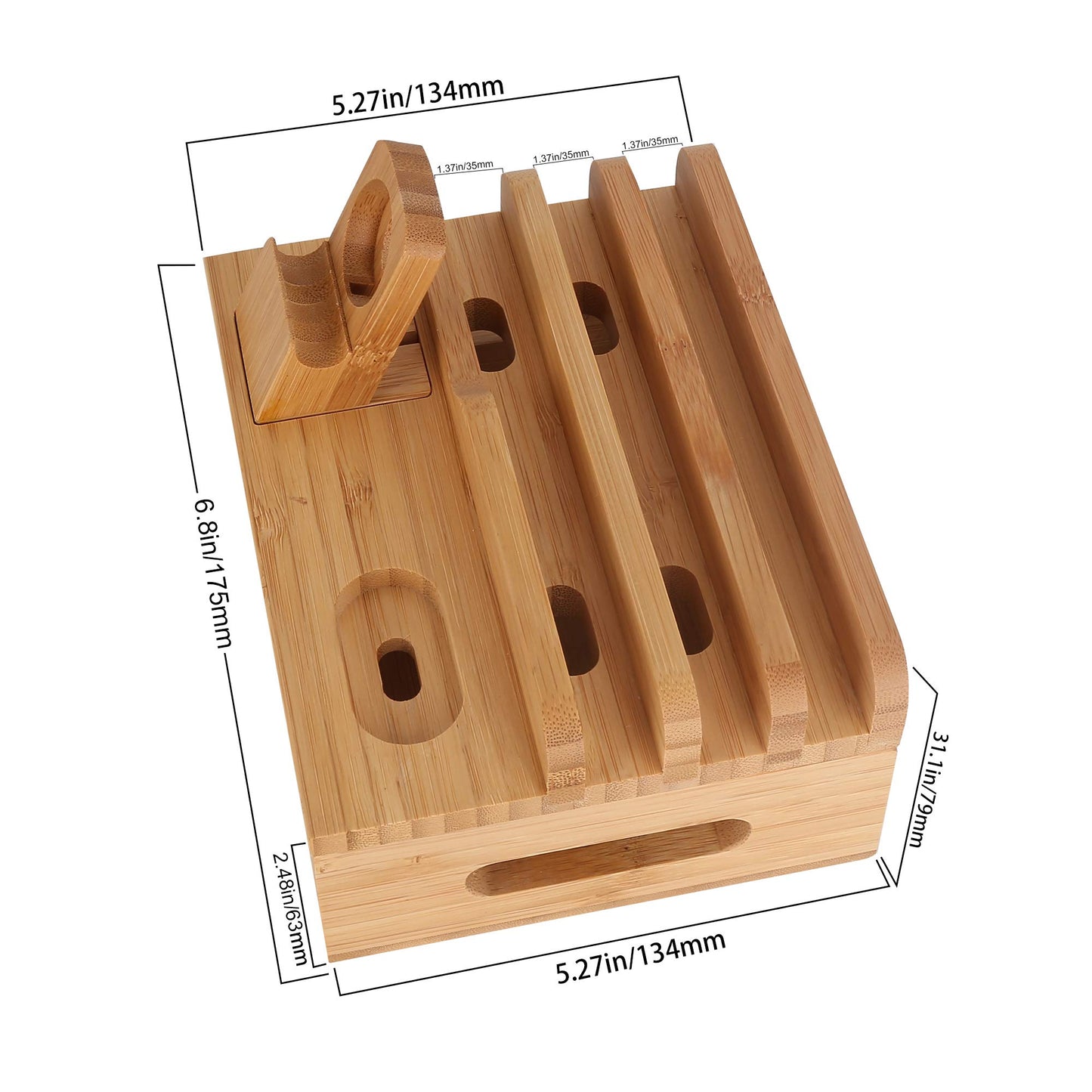 Bamboo Wood Desktop Organizer Charging Docking Station Charger Holder Cradle Charge Stand compatible with iPhone 16 15 Pro Max iPad Apple Watch Ulrta