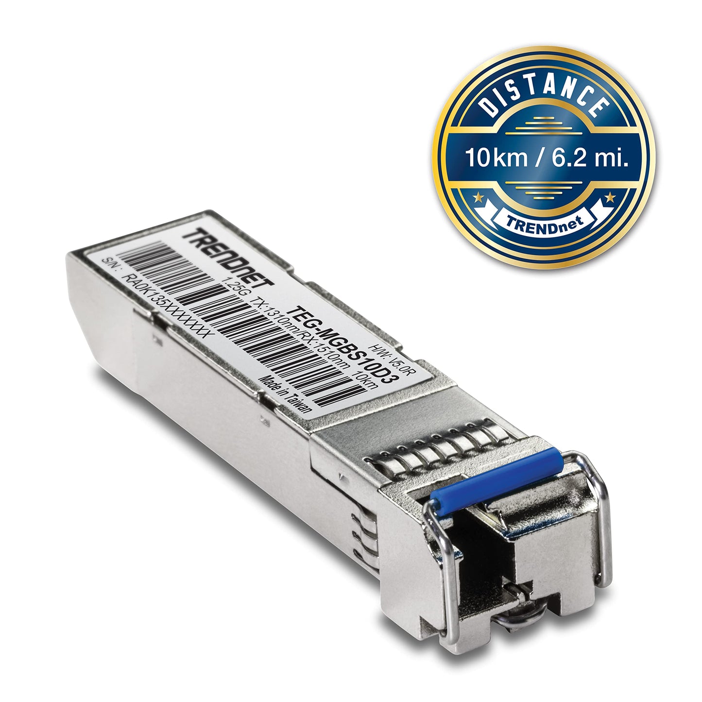 TRENDnet SFP to RJ45 Dual Wavelength Single-Mode LC Module, TEG-MGBS10D3