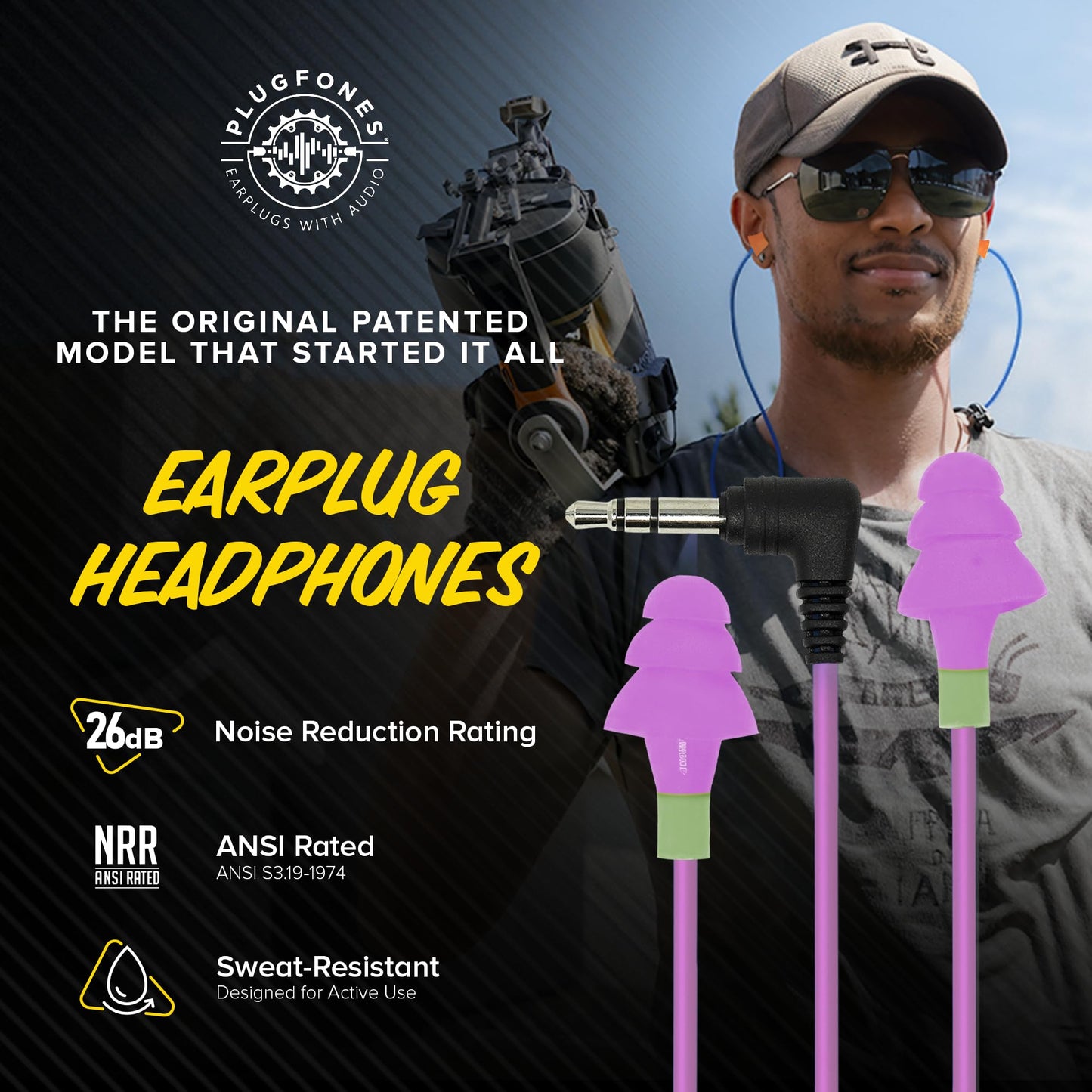 Plugfones Basic Earplug Headphones Earplug-Earbud Hybrid - 26 dB Noise Reduction Rating - Noise Reducing Work Headphones OSHA Compliant Earphones