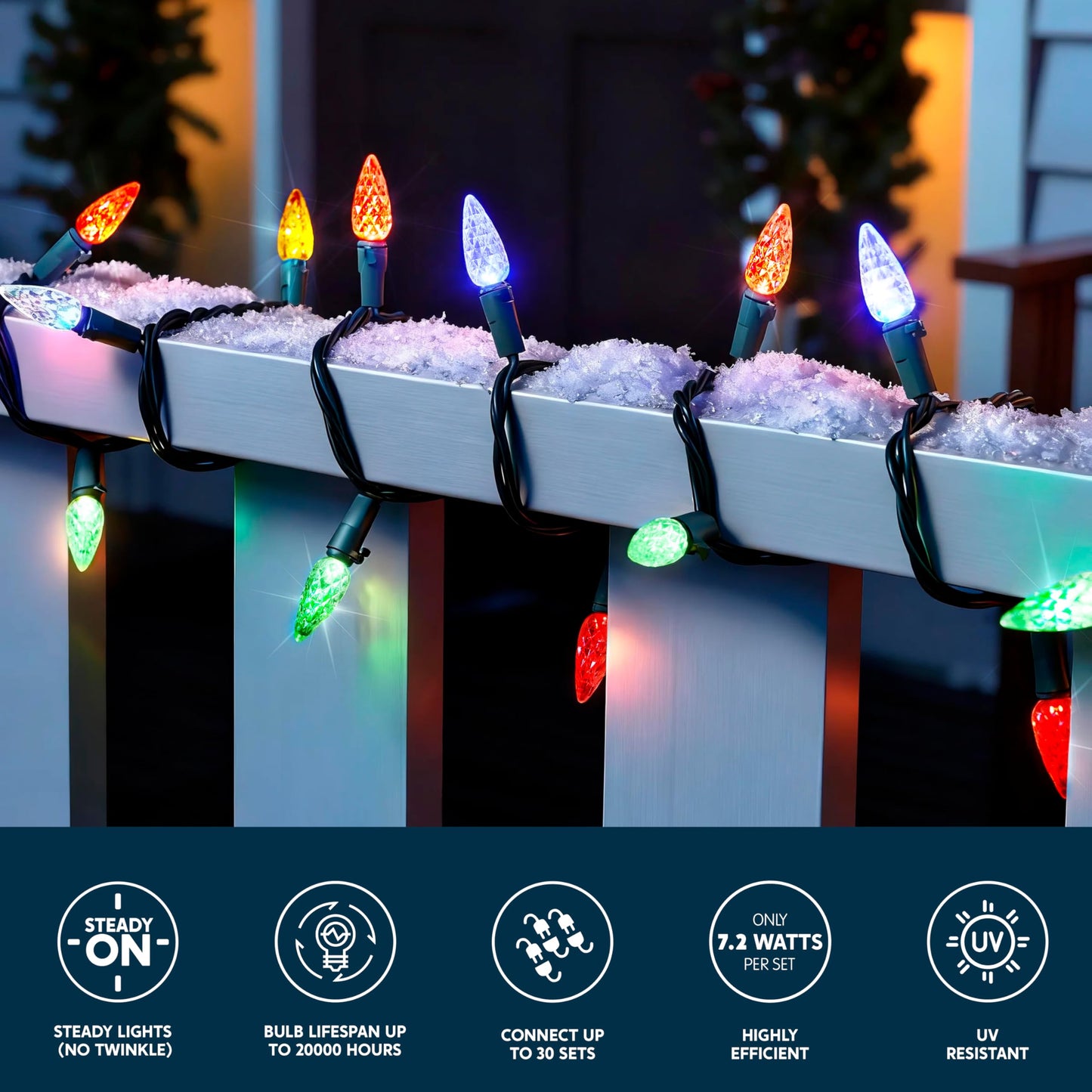 Joiedomi C6 LED Christmas String Lights,150 Count Strawberry Christmas Trees Lights, 50.6FT Connectable Multicolor for Indoor Outdoor Holiday Party