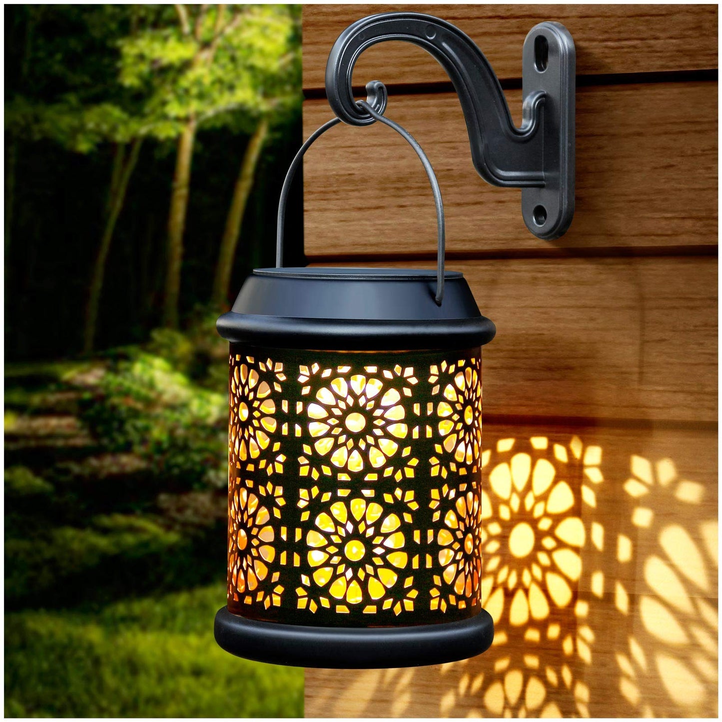 DenicMic Solar Lantern Outdoor Solar Lights Outdoor Hanging Lantern with Handle & Hook Waterproof, 25 Lumen Warm White LED Metal Decorative