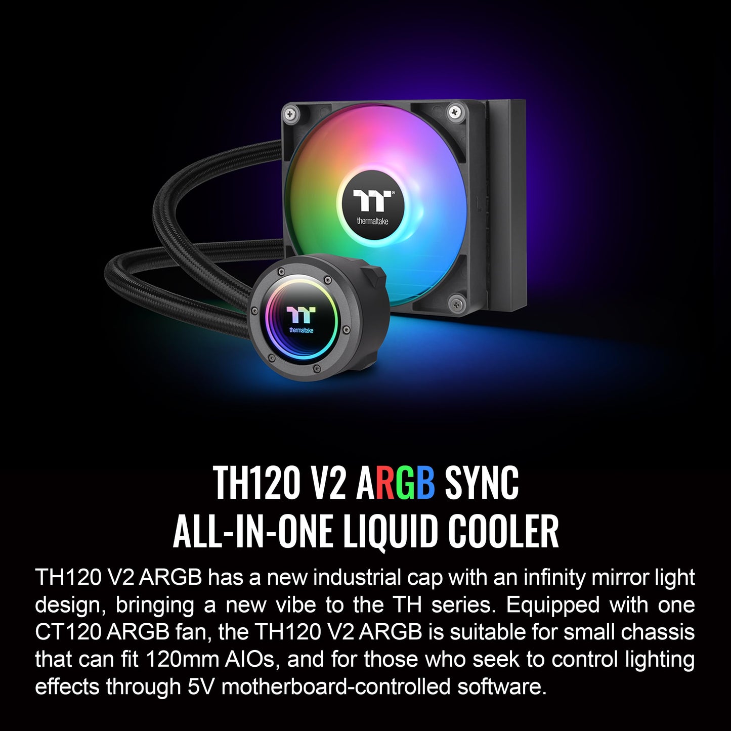 Thermaltake TH120 ARGB Sync V2 CPU Liquid Cooler/AlO Liquid Cooling/Fan 120mm*1/PWM 500~2000 RPM/Mirror Waterblock/MB ARGB Sync Control