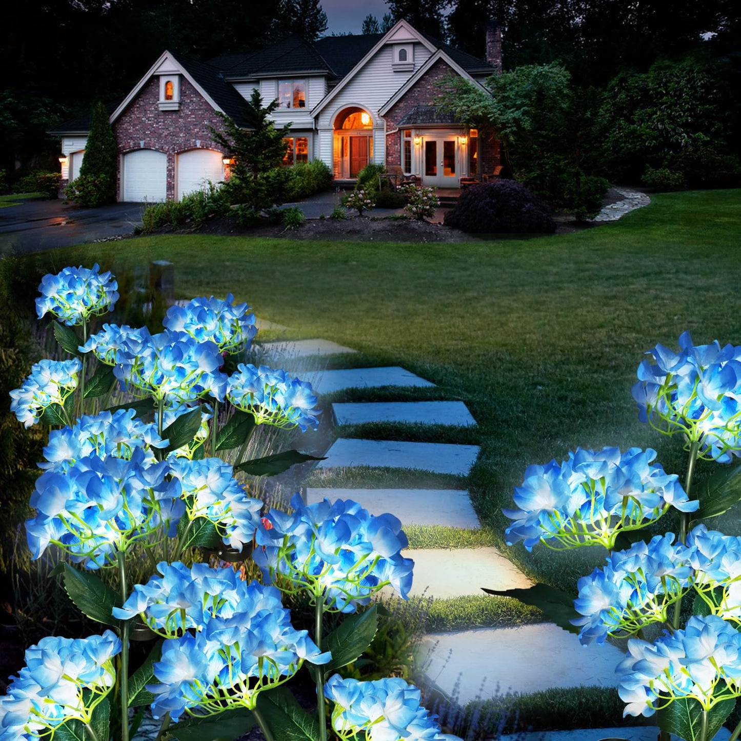 YAODEMA Garden Lights Solar Flower Light, LED Solar Powered Outdoor Light Decor for Path Yard Walkway Patio Balcony Lawn, Hydrangea Artificial Flower
