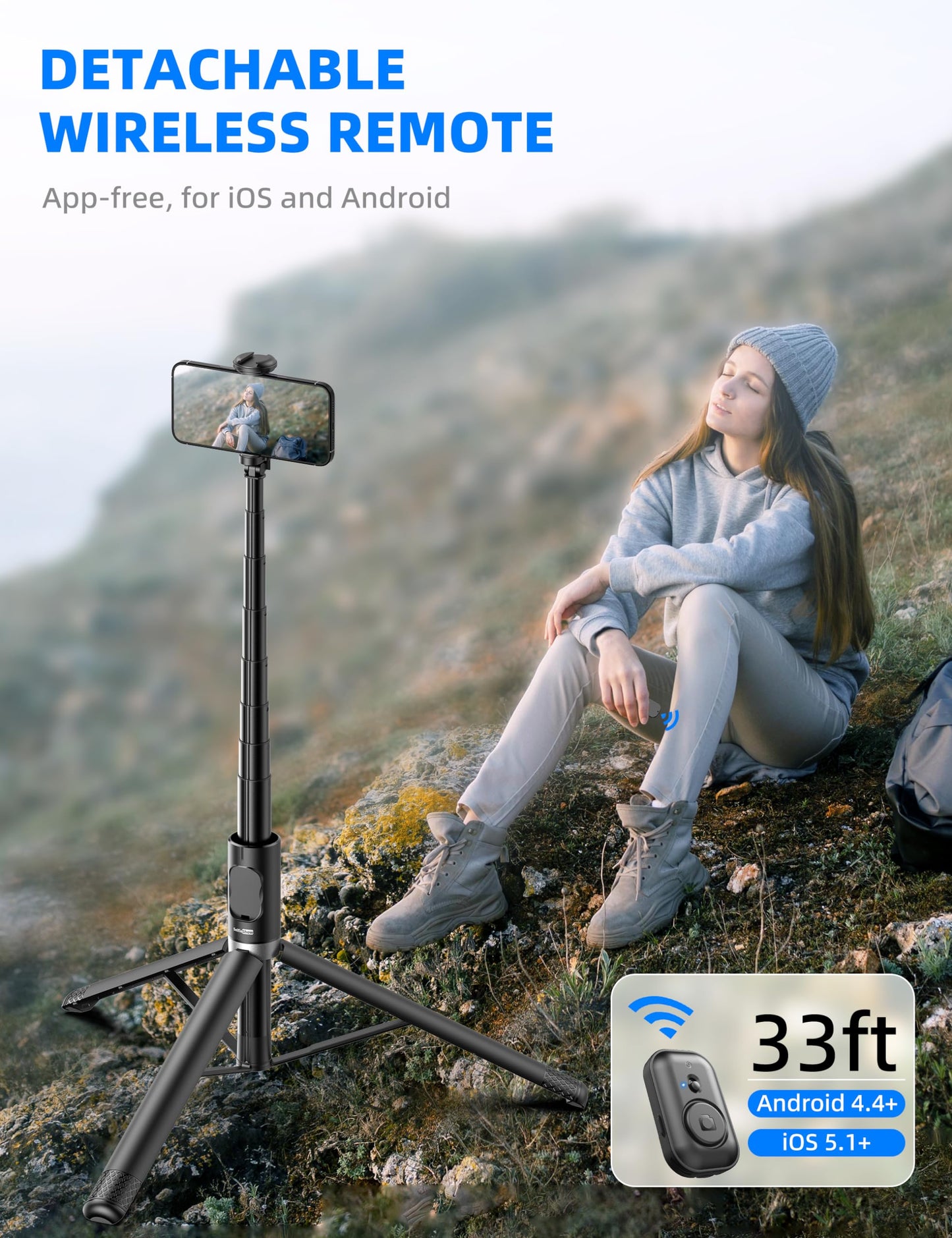 72" Cell Phone Selfie Stick Tripod, Aluminum Selfie Stick All-in-1 with Integrated Remote, Extendable Travel Smartphone Tripod Stand Compatible