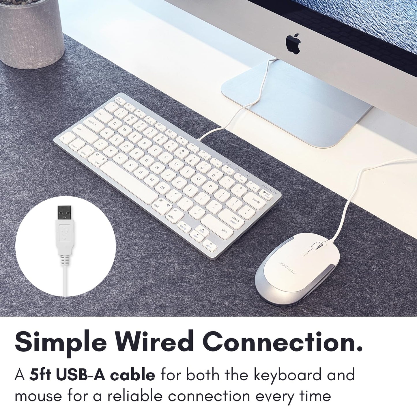 Macally USB Wired Keyboard and Mouse Combo for Mac and PC - Save Space with a Compact Small Apple Keyboard and Mouse for MacBook Pro/Air, iMac