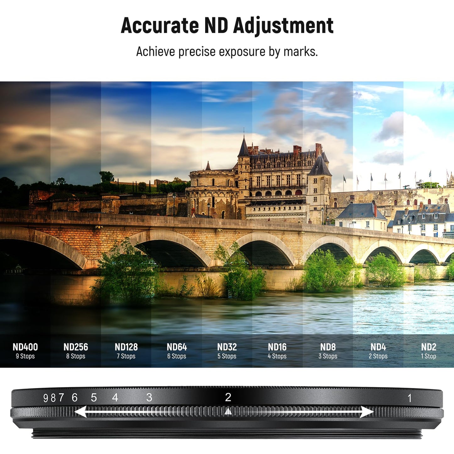 NEEWER Basics 72mm Variable ND Filter, ND2-400 1-9 Stops Light Reduction Rotatable Variable Neutral Density Filter with Anti Fingerprint Coating, Slim
