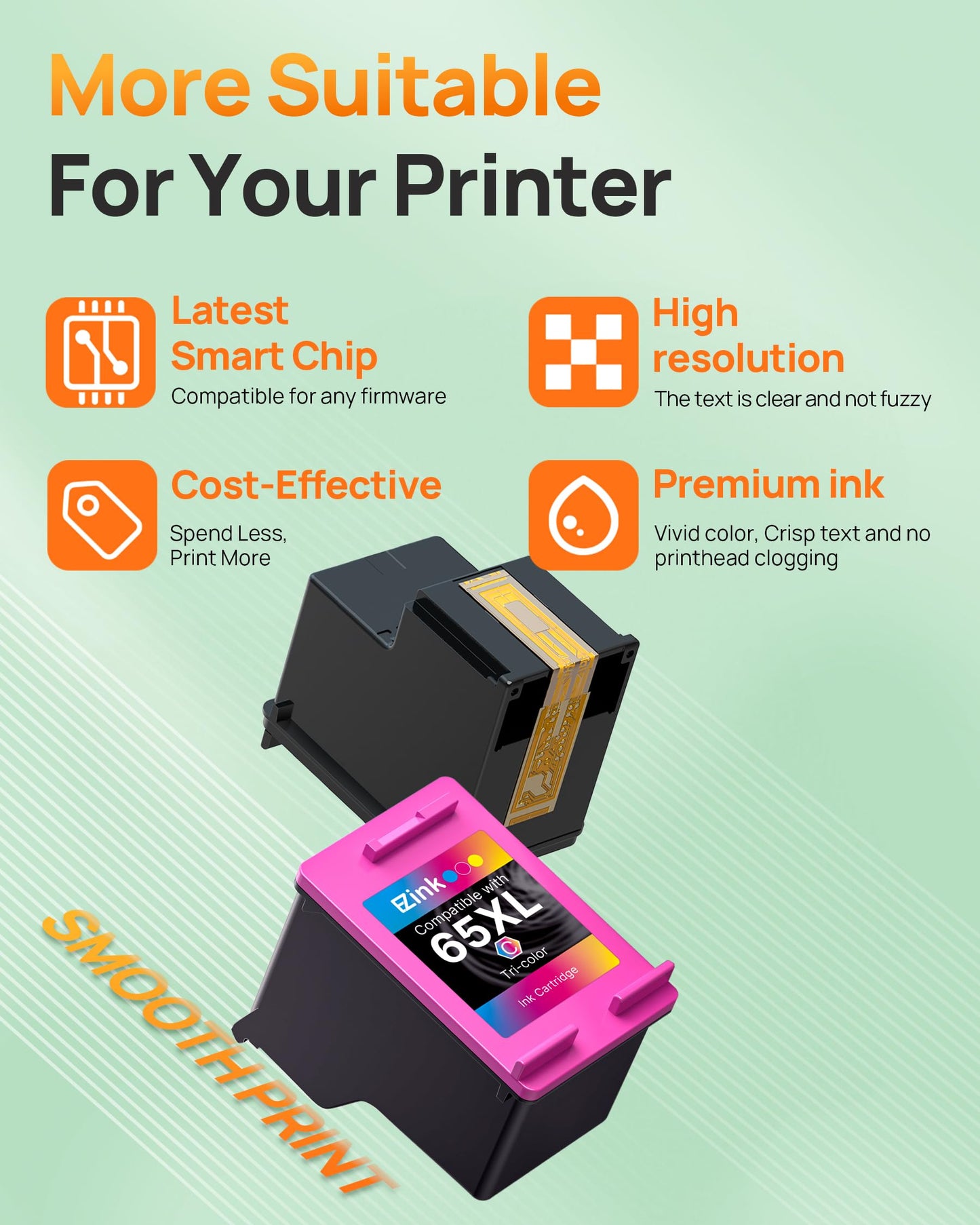 65XL 65 Ink Cartridges Black/Color Combo Pack Replacement for HP 65 65XL Ink Cartridges Work for HP DeskJet 3755 3772 3752 3700 3722 2600 2622 Envy