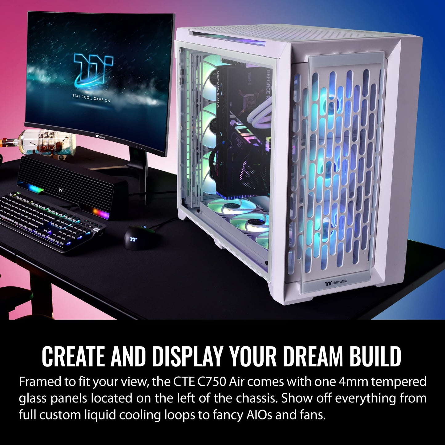 Thermaltake CTE C750 TG ARGB Snow E-ATX Full Tower with Centralized Thermal Efficiency Design; 3x140mm White CT140 ARGB Fans Pre-Installed; Tempered