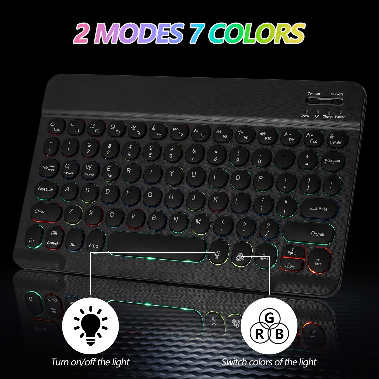 Ultra-Slim Lightweight Bluetooth Keyboard And Mouse Portable Wireless Keyboard Rechargeable 7-Color Backlit for Apple iPad iPhone Samsung Tablet