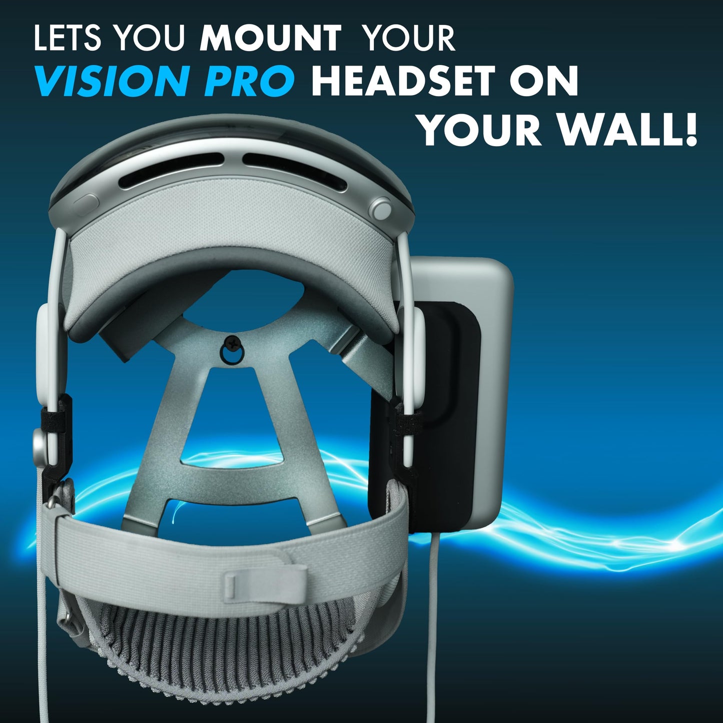 Vision Pro Wall Mount - Aluminum Stand with Silicone Protection and Battery Holder - Premium Anodized Finish, Sleek Design, and Convenient Storage