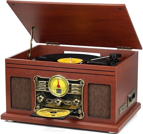 FEKTIK Bluetooth Record Player 10 in 1, 3-Speed Turntable for Vinyl with Speakers, LP to MP3 Converter, CD, Cassette Player, FM Radio, Wireless