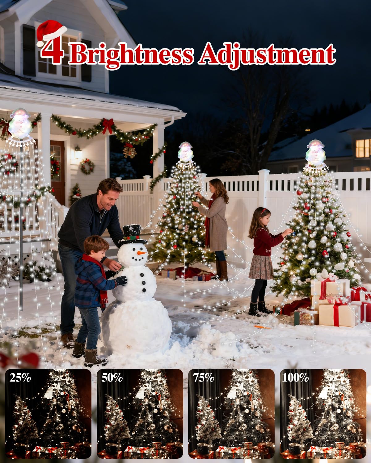 Christmas Waterfall Outdoor String Lights, Christmas Tree Lights with Topper 335 LED 11.48ft 9 Strands, 8 Lighting Modes Holiday New Year Decoration