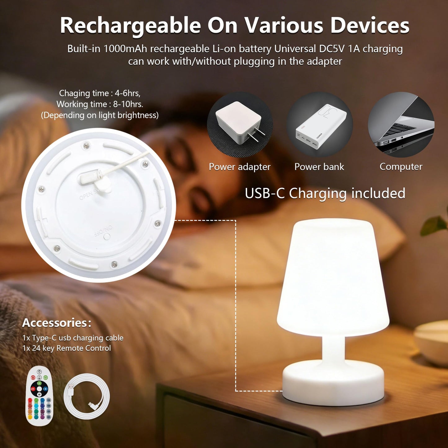 MIUWLXT Outdoor Patio LED Table Lamp,Waterproof Dimmable Color Changing RGB Table Light with Remote Control, Ambient Lighting for Living Room Patio