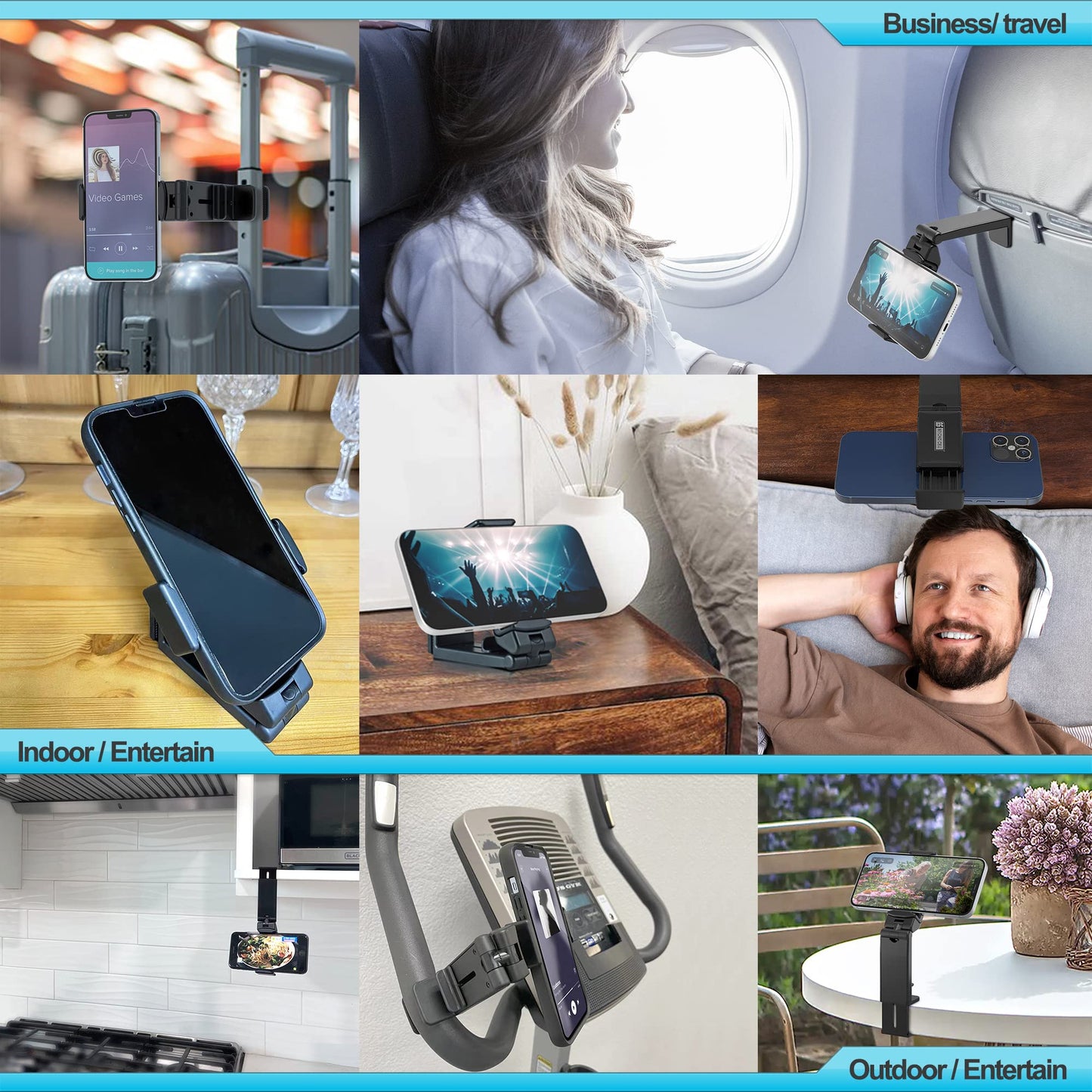 Beyond Cell Travel Accessories, Universal Seat Back Tray Table Phone Clip Holder, Adjustable Pocket Size Hands Free Phone Holder Airplane Travel