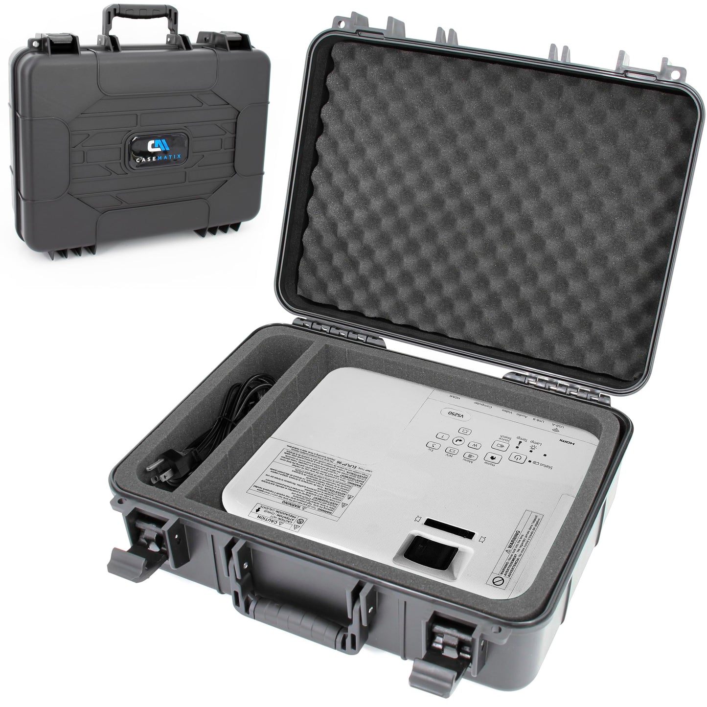 CASEMATIX Hard Shell Projector Travel Case Compatible with Epson VS250 SVGA, VS350 XGA, VS355 WXGA Projectors with HDMI Cable and Remote in Custom