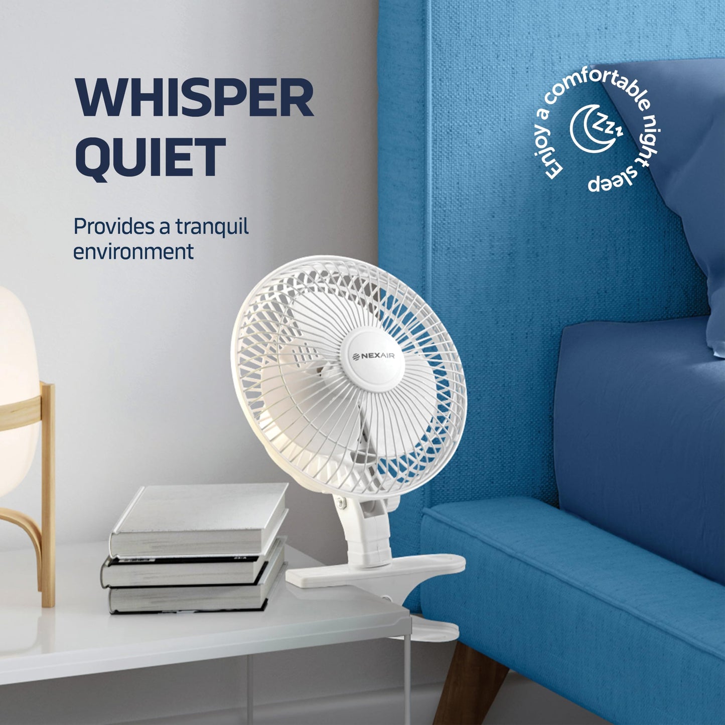 NEXAIR 6-Inch Clip on Fan, 360 Degree Rotation, Two Speed Portable Clip Fan With Strong Clamp Grip, Quiet Operating Desk Fan Plug-in AC Made