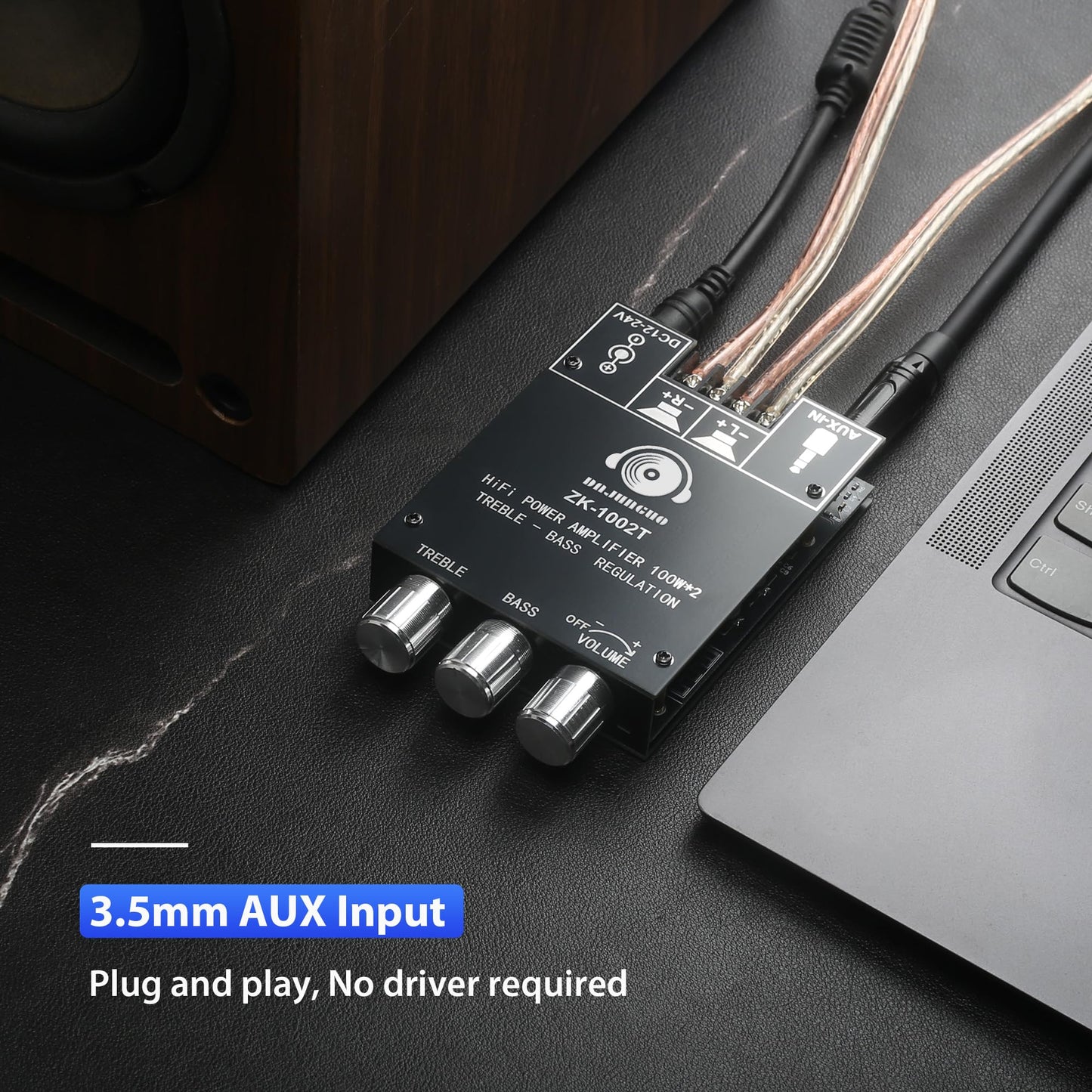 100W+100W Amplifier Board with Treble and Bass Control, DC 9-24V, BT and AUX Inputs, 2.0 Channel Stereo AMP Board for DIY Wireless Speakers, Password