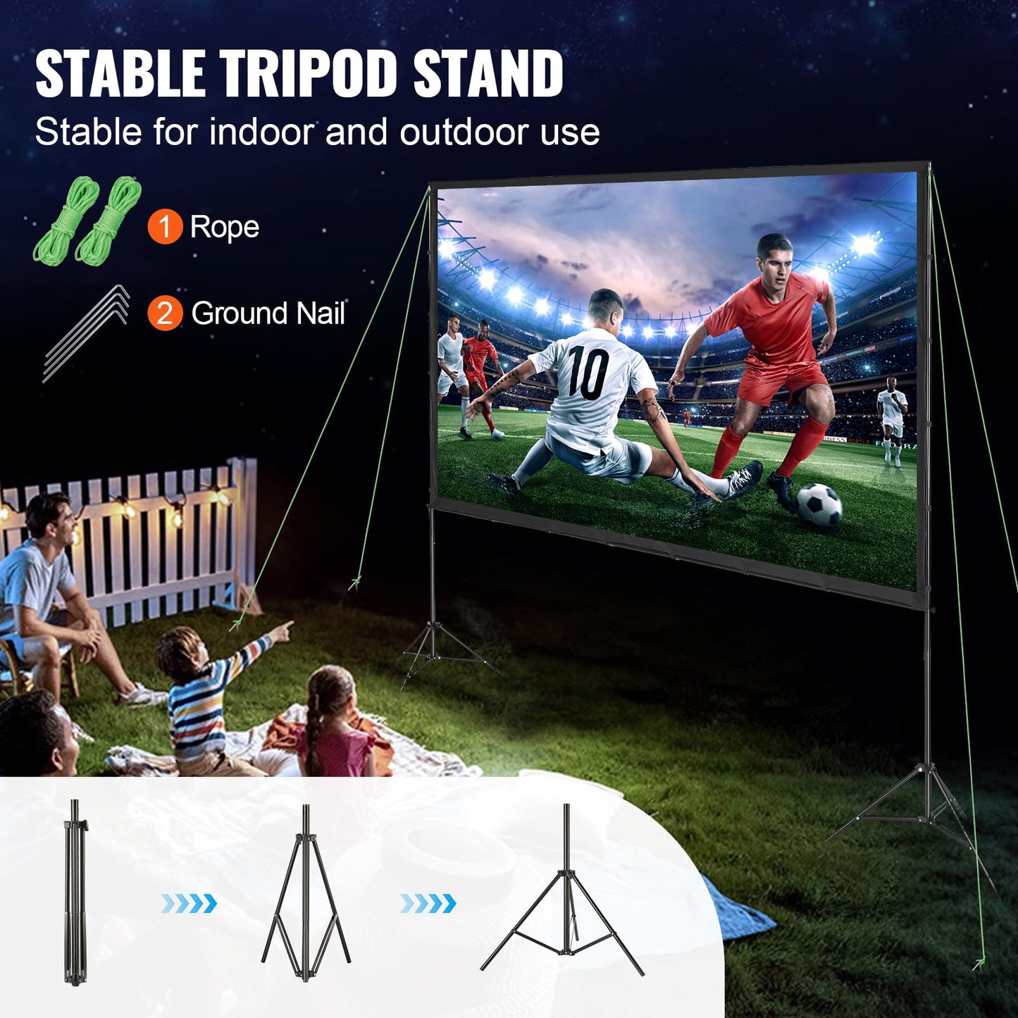 VEVOR Projector Screen with Stand, 120 inch 16:9 4K 1080 HD Outdoor Movie Screen with Stand, Wrinkle-Free Projection Screen with Tripods and Carry