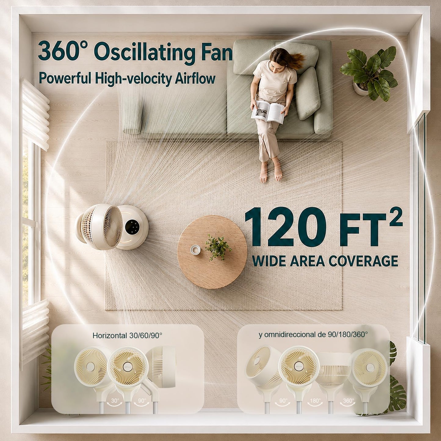 HZTzone Rechargeable Smart Pedestal Fan, 20dB Quiet 360° Oscillating Fan | DC Motor Wi-Fi App & Remote Control, 6 Speeds, 8-12Hrs Built-in Battery